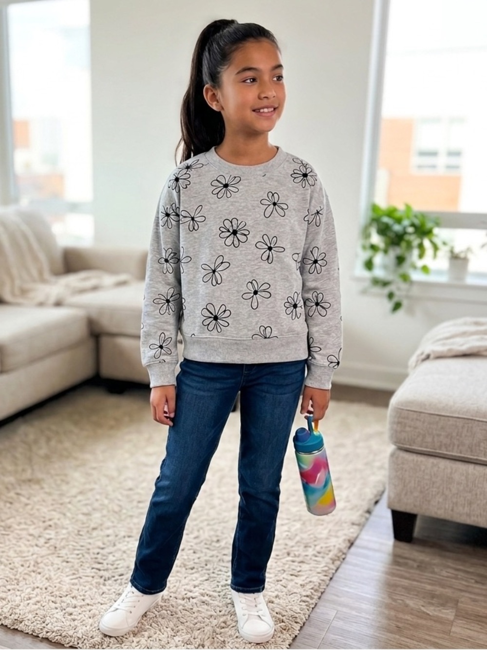 Wonder Nation Girls Daisy Floral Sweatshirt L (10-12)